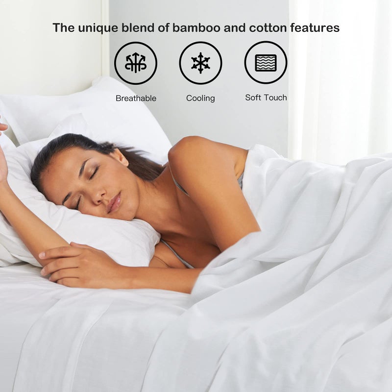 PANDATEX White Linen-Textured Bed Sheets Set, Bamboo Rayon, Cotton, Linen Blend Bed Sheets Full Size, Soft Cool & Breathable for Hot Sleepers,Durable Natural Organic Bed 15'' Deep Pocket - 4 Piece - Image 4
